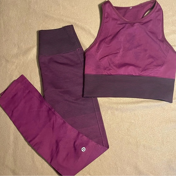 Lululemon Ebb To Train Matching Berry set Women’s Top Size 6 and 4 in Leggings - Picture 1 of 10